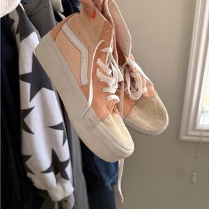 Pink & Cream High Top Platform Vans